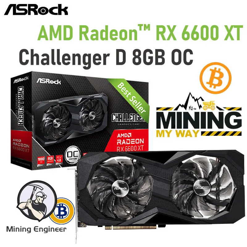 

ASROCK Raphic Card AMD Radeon RX 6600 XT Challenger D 8GB OC GDDR6 Graphics Cards 128-bit PCI-E 4.0 Miner GPU MINING Video Card
