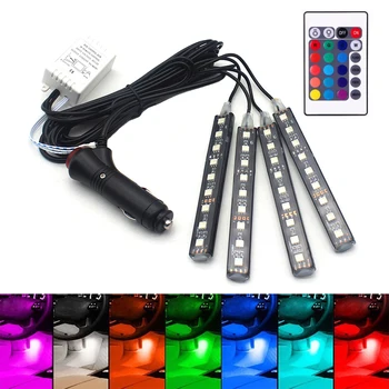 

9 LED 7 Color LED Car Interior Lighting Dash Floor Foot Strip Lights Decorative atmosphere light Wireless Remote Control