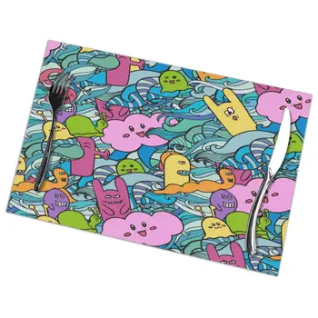 

6 Pcs Placemat Funny Cartoon Monsters Graffiti Fabric Table Mats Tableware Kitchen Tool Table Mats
