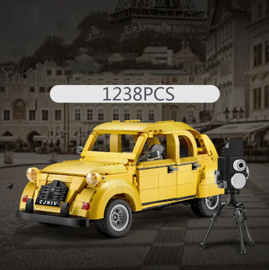 Tecnico 1:12 Scale Citroens 2Cv Building Block Vintage Car 2.4Ghz Radio Remote Control Vehicle Bricks Model Rc Toys Collection