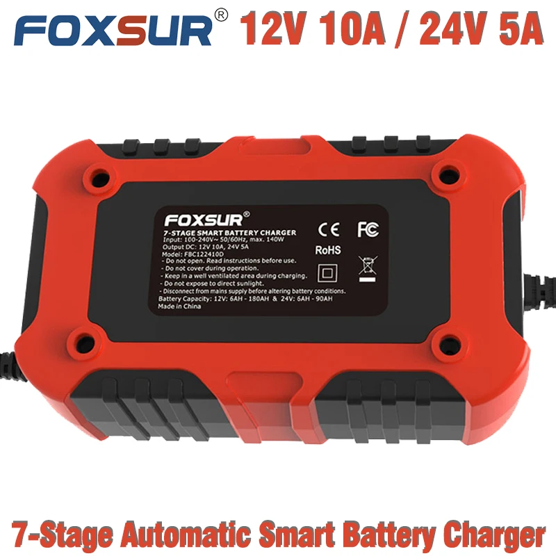 FOXSUR Car Battery Charger 12V 24V Motorcycle AGM GEL Wet LiFePo4 Lead Acid Automatic Pulse Repair Fast Desulfator Accessories