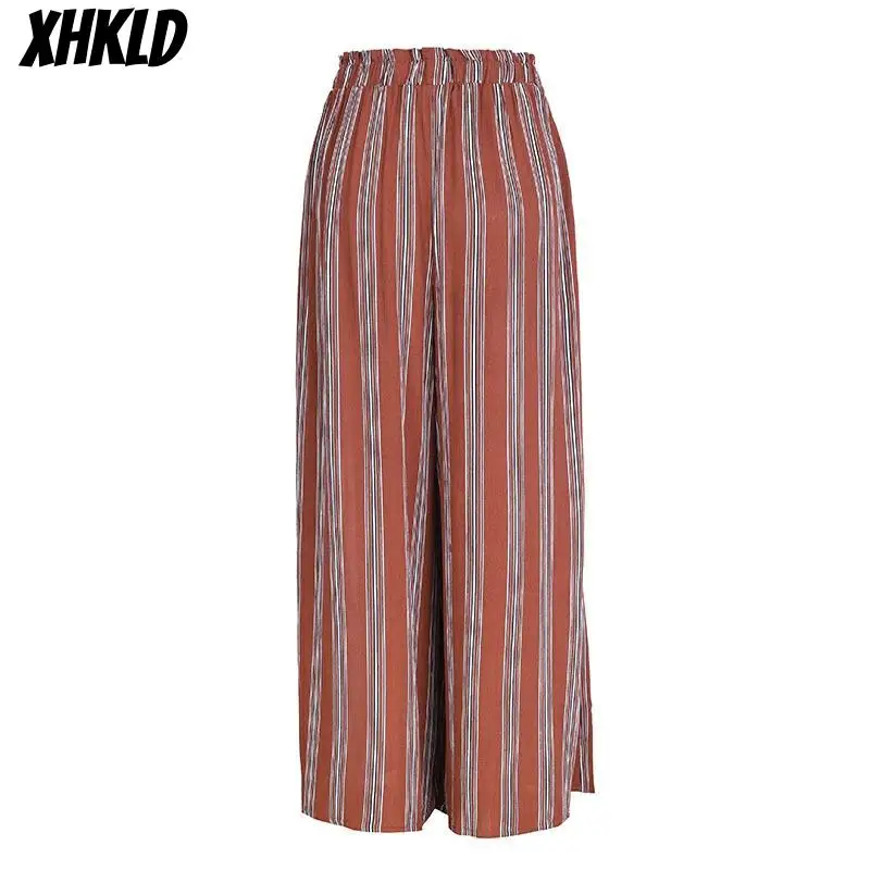 Новинка 2018 широкие брюки в полоску с высоким разрезом женские летние пляжные