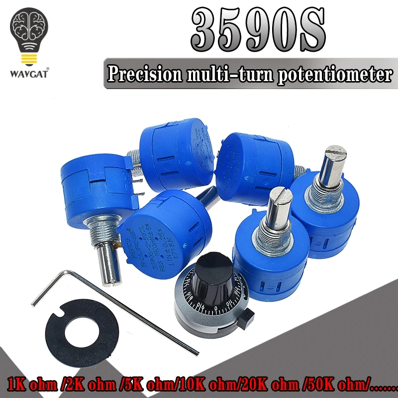 WAVGAT 3590S Multiturn Potentiometer 500 1K 2K 5K 10K 20K 50K 100K ohm Potentiometer Adjustable Resistor 3590 102 202 502 103