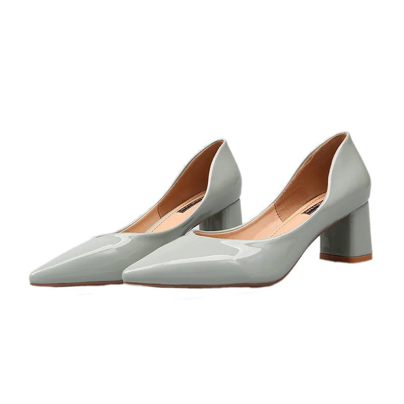 

Fashion Patent Leather 2020 Spring Autumn Women Pumps Shoes Pointed Toe Thick Shallow Slip-On 6CM High Heels Office Ladies Shoes