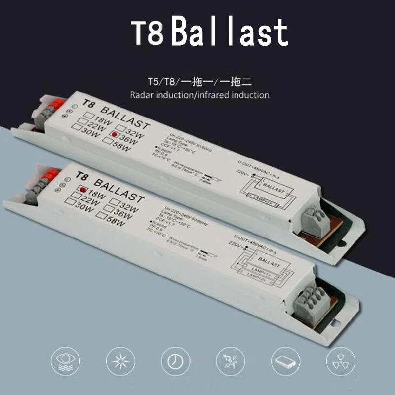 T8 220V 240V 18W 36W 58W Electronic Ballast Fluorescent Lamp Electronic