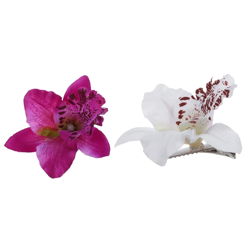 

2 Pcs New Bridal Wedding Orchid Flower Hair Clip Barrette Women Girls Accessories, White & Purple