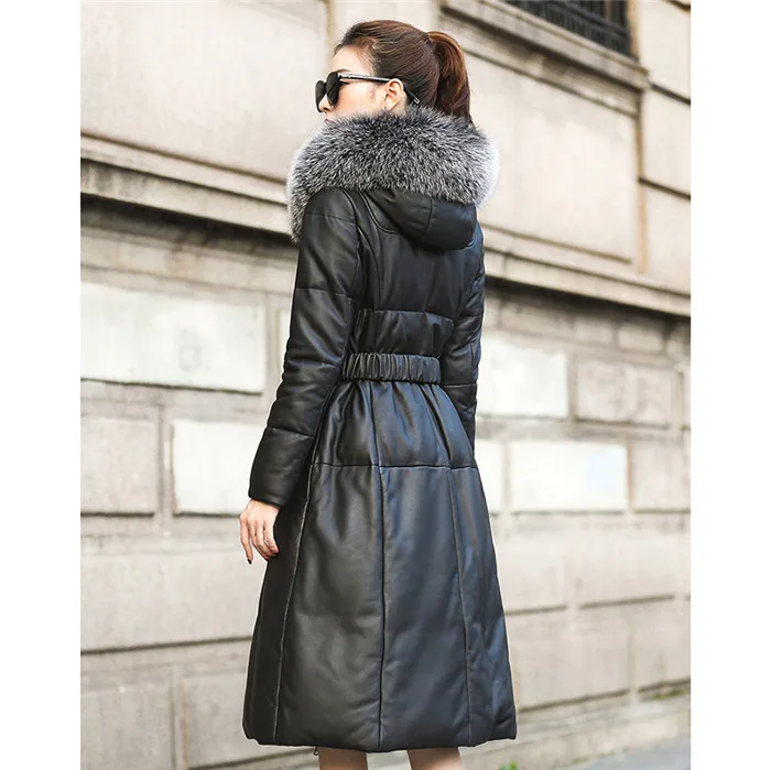 Jacket Women Winter Genuine Leather Jacket Womens Duck Down Jacket Fox Fur Collar Plus Size Long Overcoat Sheepskin Coat Q110