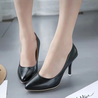 Белые элегантные тонкие туфли на высоком тонком каблуке с круглым носком пикантные туфли-лодочки Профессиональная женская обувь Рабочая обувь больших размеров 41,42 43 - Цвет: Черный