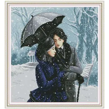 

Couple in the snow counted printed on the canvas 11CT 14CT DIY kit Cross Stitch embroidery needlework Sets home decor