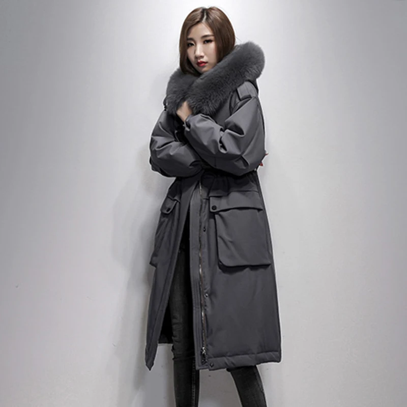 

Winter Down Coat Female Jacket Fox fur collar Hooded Clothes 2019 Korean 90% Duck Down Jacket Long Warm Coat Hiver