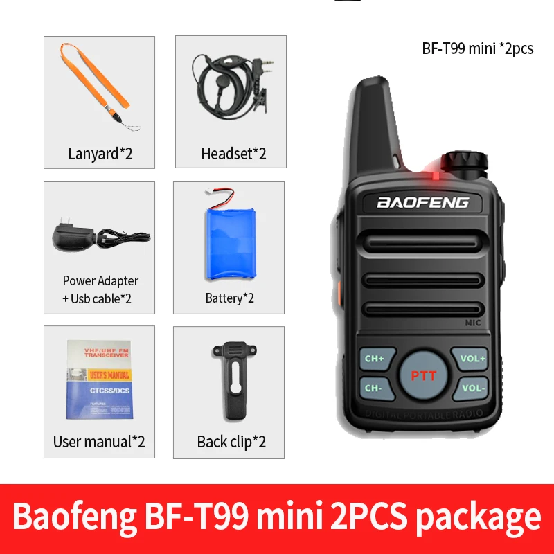 2 шт. Baofeng BF-T99 мини рация дети портативный двухстороннее радио с USB зарядное устройство ребенок кв трансивер - Цвет: 2pcs add 2 headsets