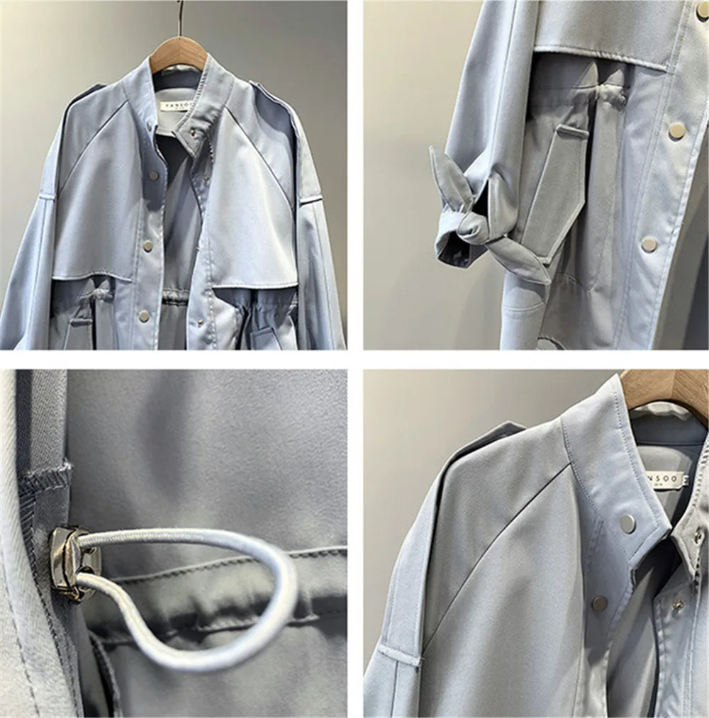 Vintage Autumn trench Coat 2019 Korean Style  Single Breasted Mid-long Trench Coat Mujer Loose large size Windbreak Outwear 0241 (2)
