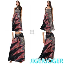 JIGERJOGER цельная юбка черная Мандала красный павлин перо печати Холтер шеи женские пляжные макси-юбки
