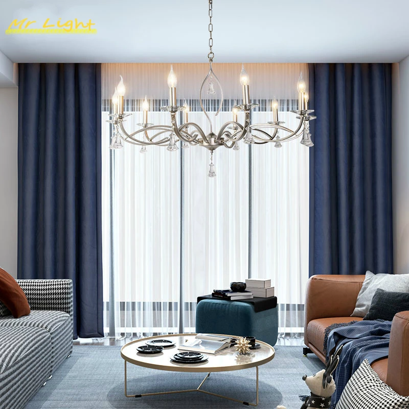 

American Retro Crystal LED Chandelier Lighting Nordic Wrought Iron Ceiling Chandeliers LOFT Living Room Bedroom Hotel Decor Lamp