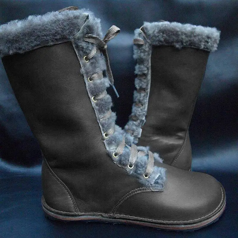 

Winter Snow Boots Women 2019 Fashion Warm Cotton Mid-Calf Boots Ladies Lace-Up Flock Women Boots Ladies Shoe Size Plus 35-43