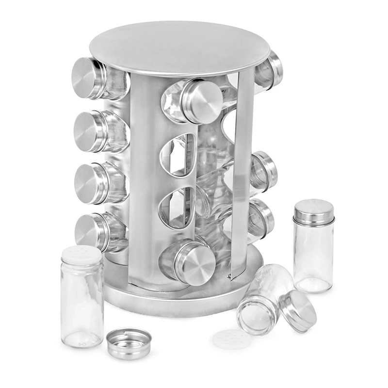 

Rotary Seasoning Jar Seasoning Box Stainless Steel Salt Pot Glass Seasoning Jar Kitchen Supplies Kitchen Storage