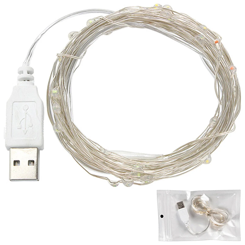 New 2M 5M USB LED Fairy Silver Wire String Light Garland Waterproof For Tree Flower Christmas Wedding Party Patio New Year Decor 1 8 2 7m led christmas rattan artificial flower light wreath tree decor rattan strip door new xmas garland year wedd z9o1