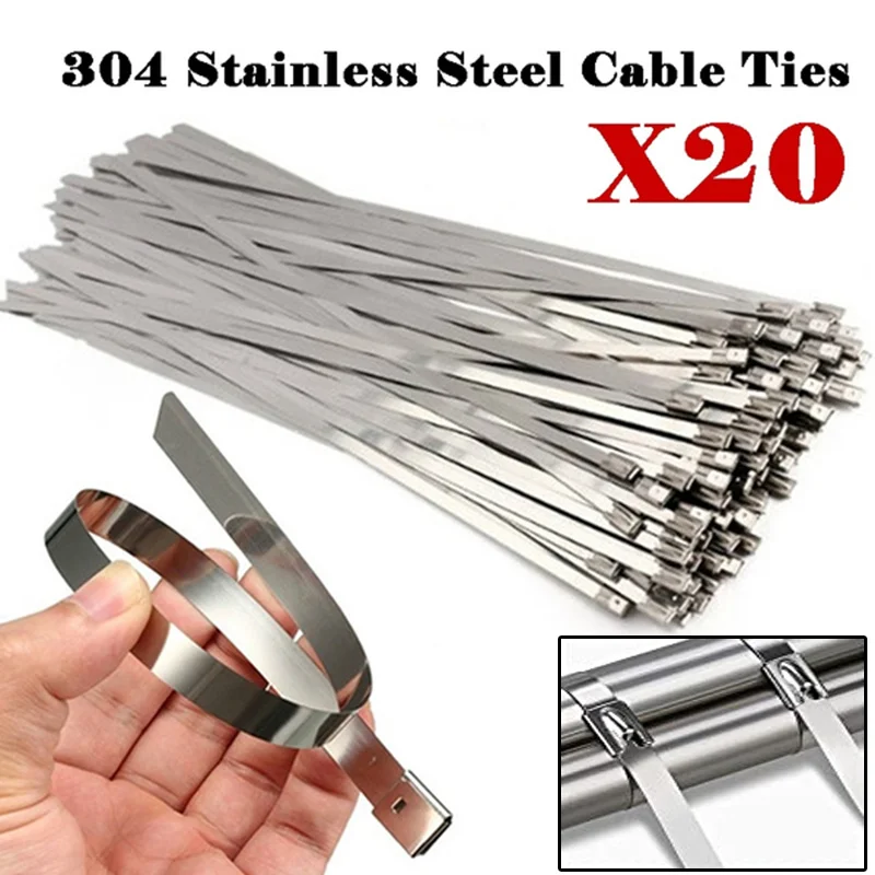 10 PCS Self-Locking Stainless Steel Cable Ties Exhaust Wrap Coated Zip Tie 11.8" 