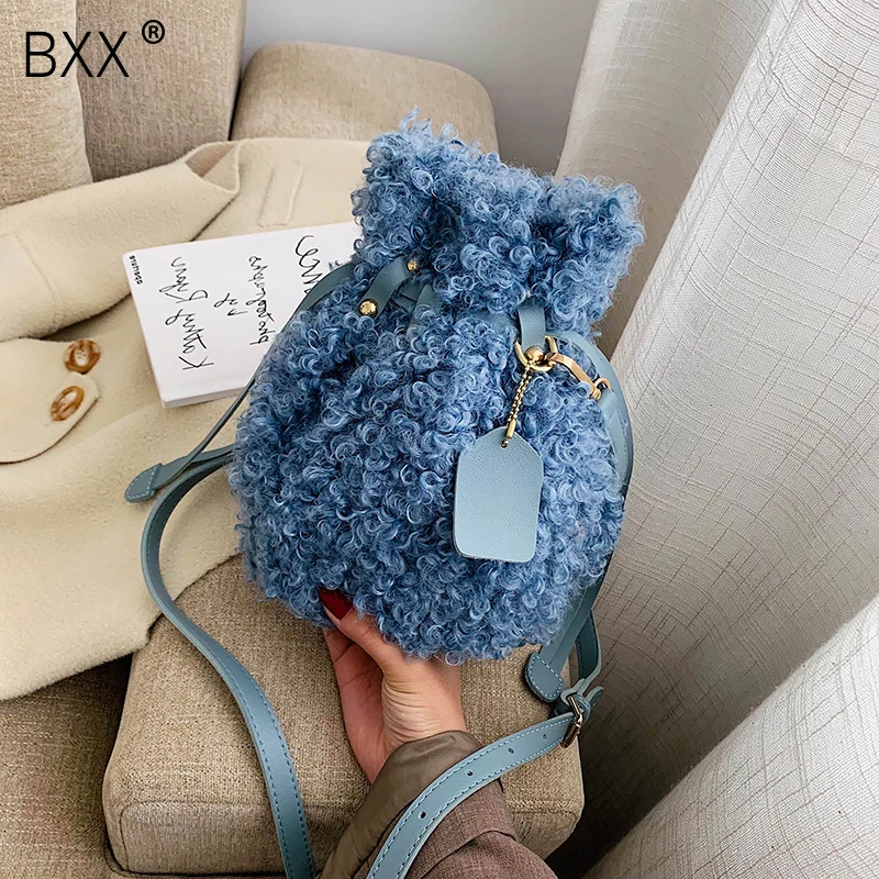 [BXX] сумка-мешок из искусственного меха через плечо с кулиской для женщин зимняя сумка через плечо женские сумки и кошельки HJ259