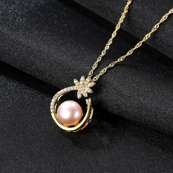 

[MeiBaPJ]Real Freshwater Pearl Simple Golden Peacock Pendant Necklace 925 Solid Silver Fine Jewelry for Women