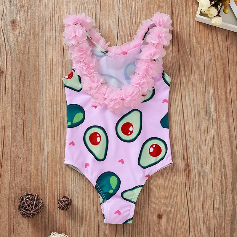 

WEIXINBUY Baby Kids Girls Rompers Cute Petal Avocado Print Sleeveless Swimsuit