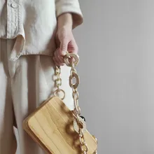 Retro Beads Wood Box Bag Fashion Acrylic Chain Wood Clip Bags For Women Handbags Designer Shoulder Crossbody Bags Evening Clutch