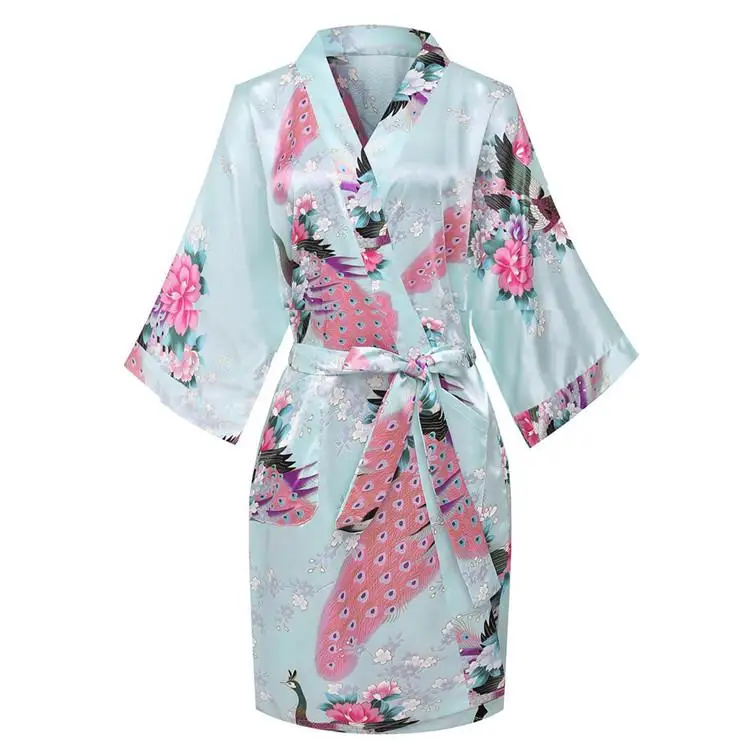 CEARPION Sexy szlafrok drukuj kwiat paw bielizna nocna kobiety bielizna nocna Satin Kimono ubrania domowe Negligee Plus rozmiar S-3XL