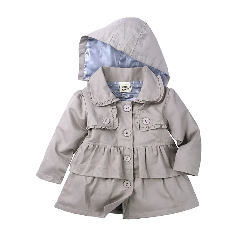 

2019 Autumn Toddler Girls Trench Coat Kids Hooded Jacket Baby Child Solid Windbreaker Clotihing