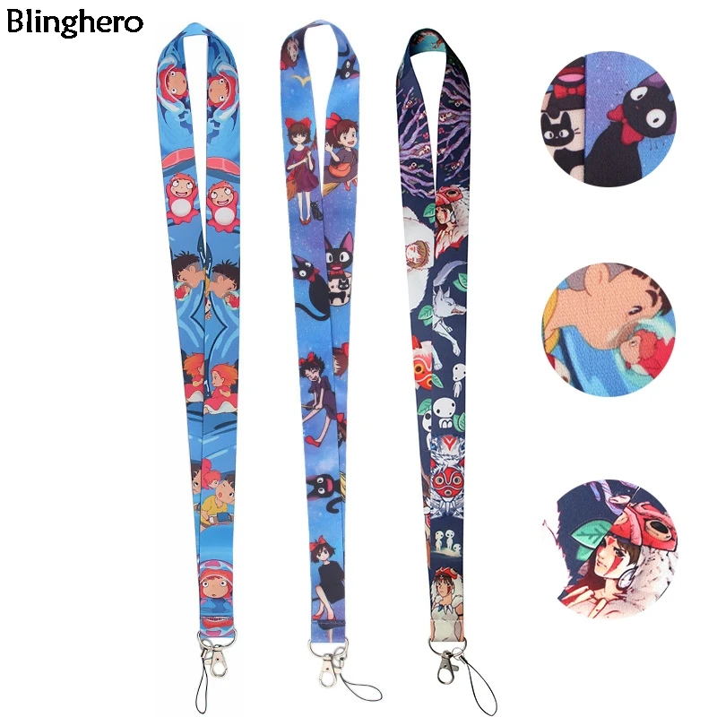 Blinghero смешанный Мультфильм Принцесса Мононоке ремешок для ключей милый телефон шеи ремень ID держатель значок Ponyo печати ремешки BH0425 - Цвет: 6-mixed