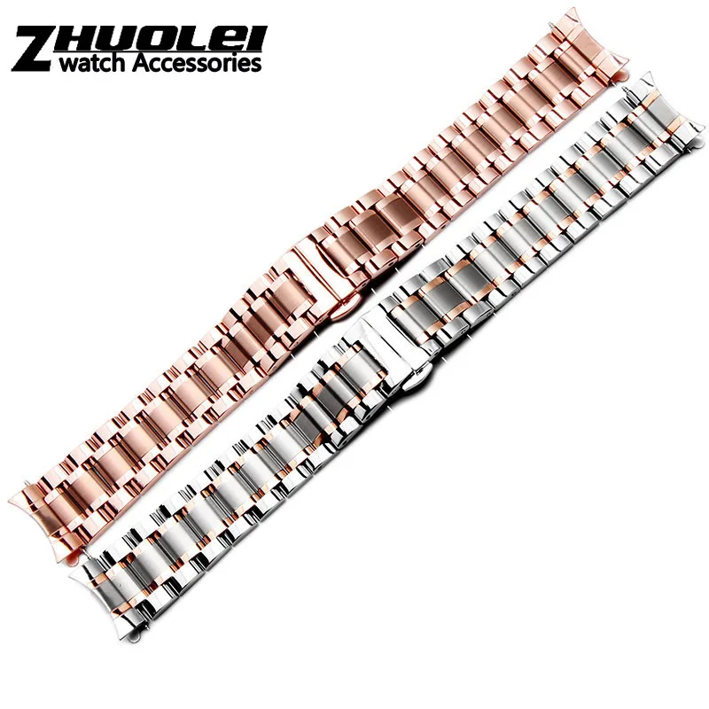 Elegant Curved-End Stainless Steel Watchband Bracelet - Multiple Widths Available