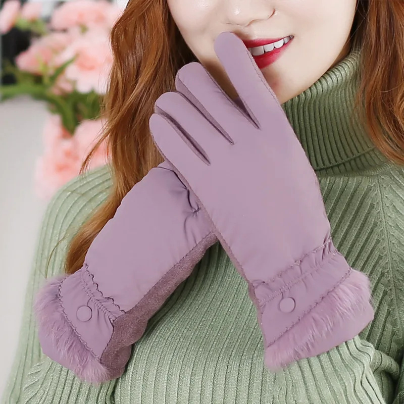 see chart Winter plush and thicker warm lady gloves, touch screen cold-proof outdoor riding gloves - Цвет: see chart