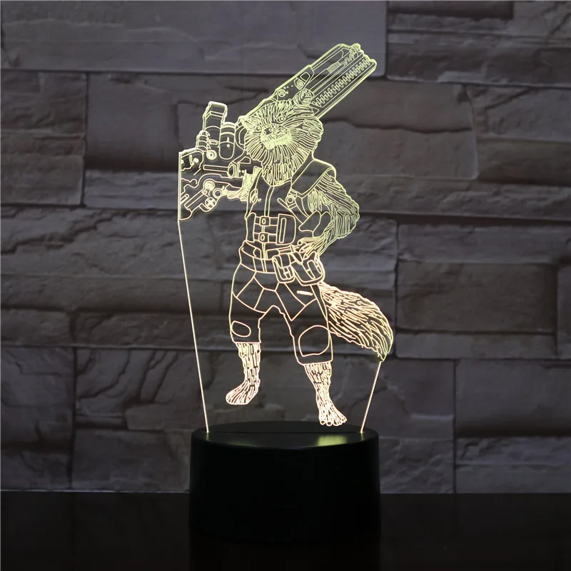Светодиодный 3d-ночник USB Marvel мстители супергерой ракета енот рисунок 3D иллюзия многоцветный RGB спальня настольная лампа 1989
