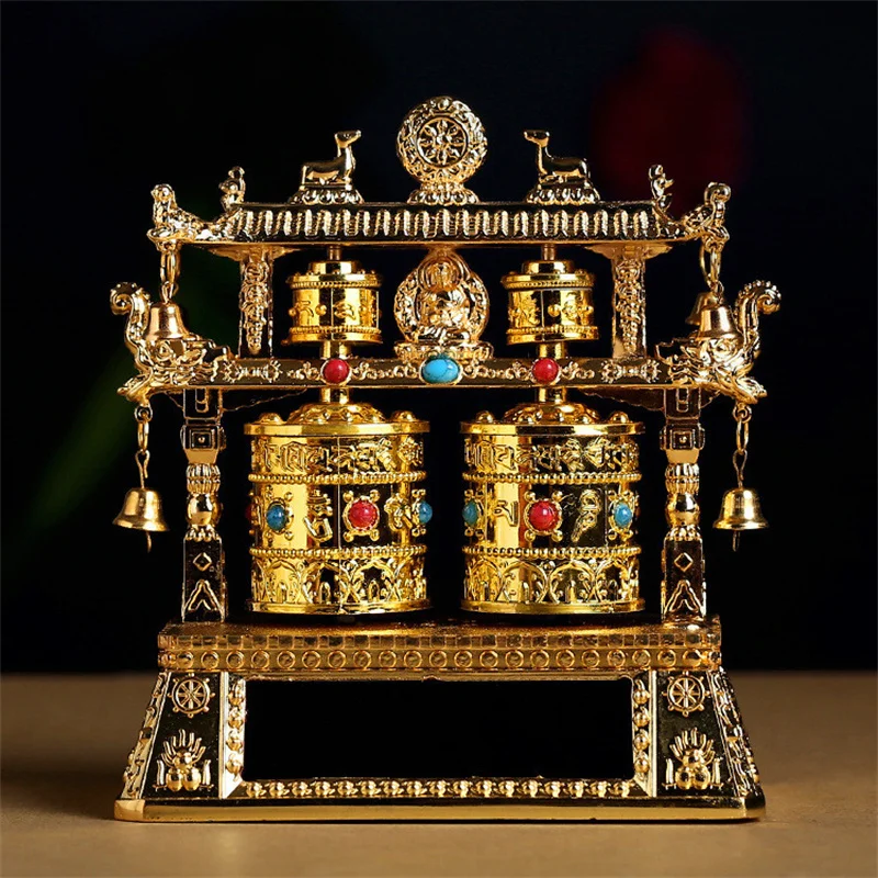 Alloy Vehicle-Mounted Solar-Powered Ornaments Electric Prayer Wheel Fuyun Four-Tube Battery Solar Dual Purpose