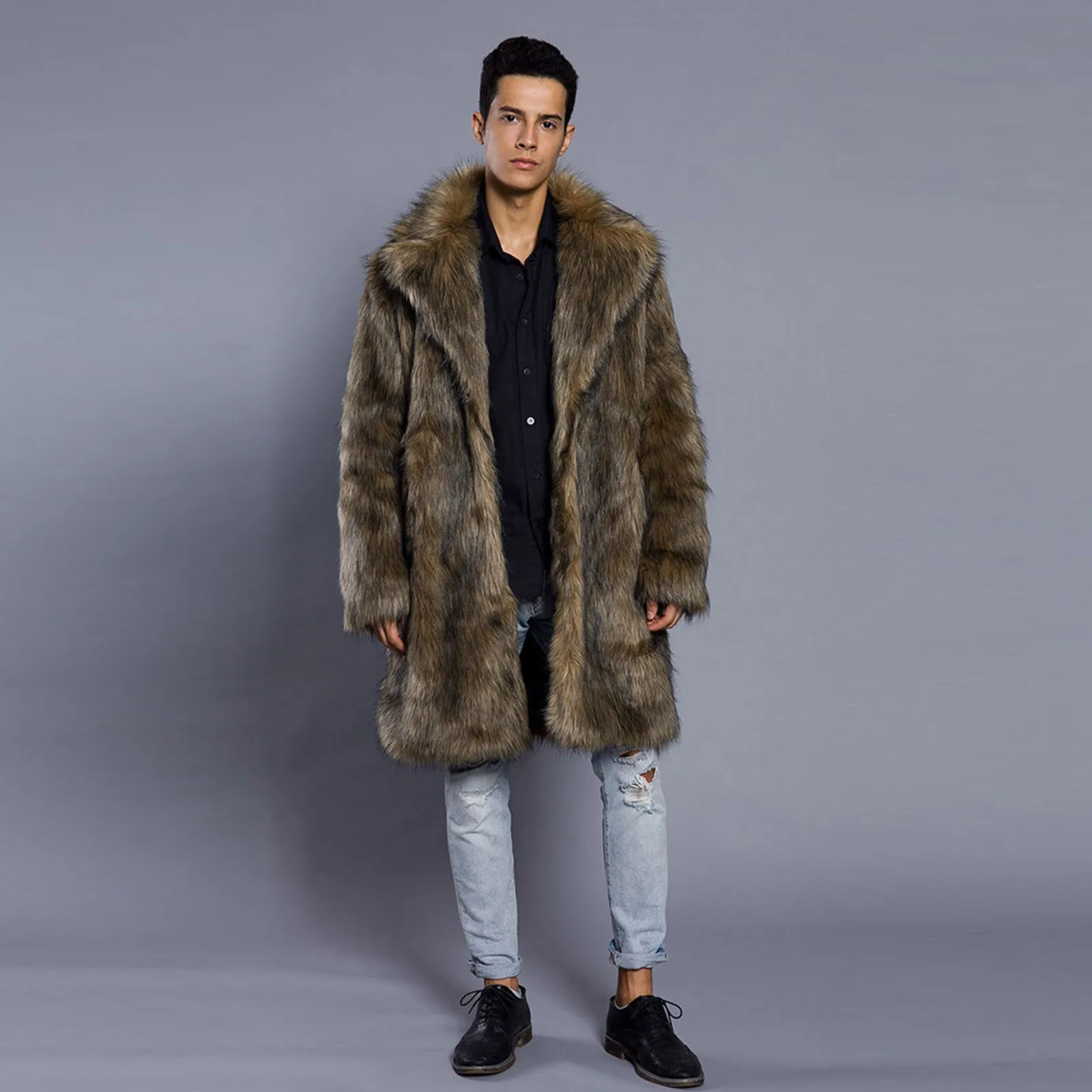 New Mens Leopard Jackets Warm Thick Fur Collar Coat Faux Fur Parka Fashion Outwear Cardigan Jackets Plus Size Streetwear 2