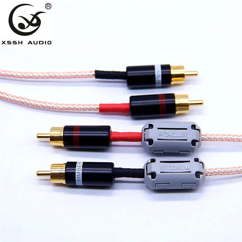 xssh Hifi 2pcs RCA to RCA Hi end I OFC pure copper silver mixed Teflon Headphone the power amplifieAudio Wire Cord Aux Cable