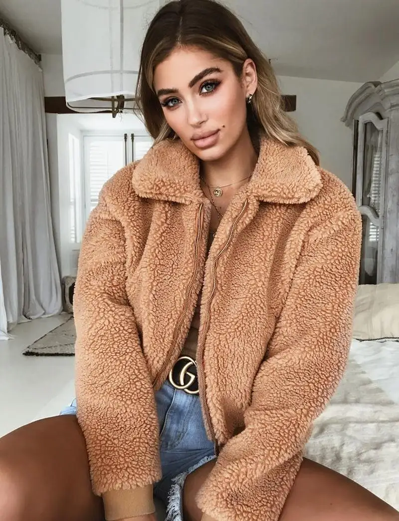 maxi puffer coat womens ZITY Fashion Faux Fur Coat Women 2021 Autumn Winter Warm Soft Plush Zipper Fur Jacket Female Plush Overcoat Pocket Teddy Outwear waterproof puffer coat