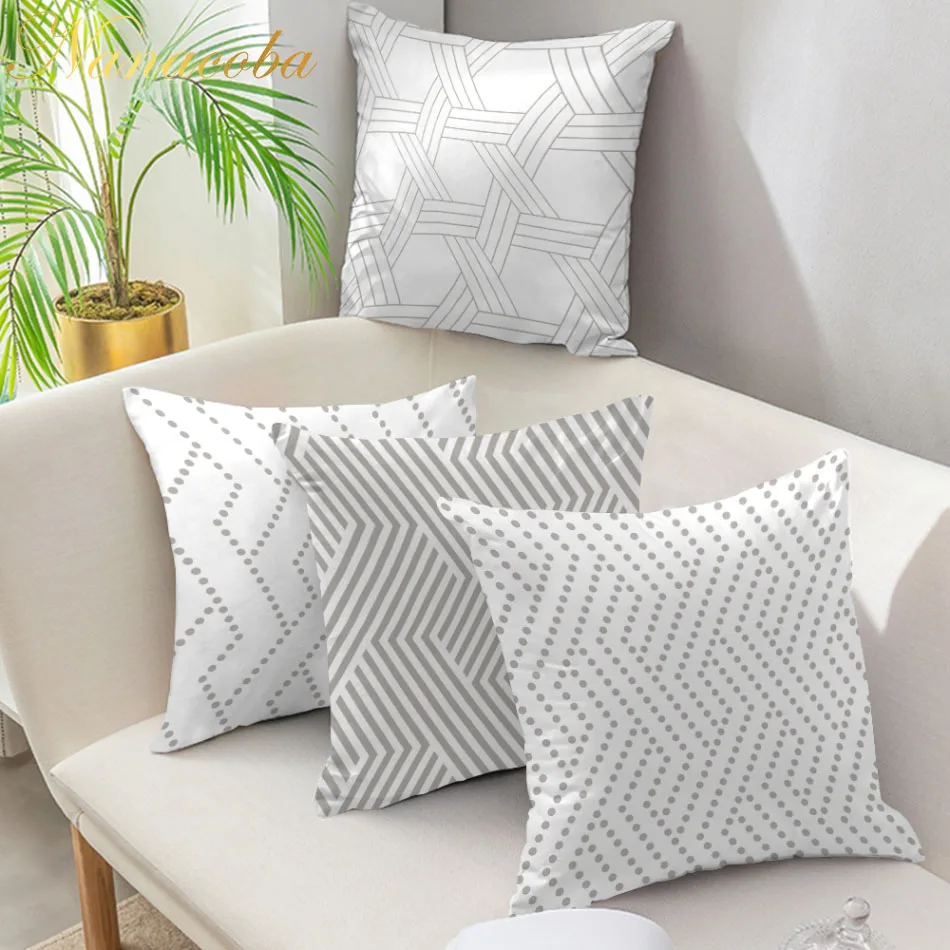 

Nanacoba White Decorative Pillows Case for Living room Geometric Pattern Throw Pillowcase Square Cushion Cover Home Decor 45x45