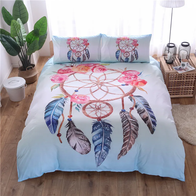 

Bohemian Feather Duvet Cover Set Single Double Queen King 2/3pcs Bedclothes Bed Linen boho Bedding Sets(No Sheet No Filling)