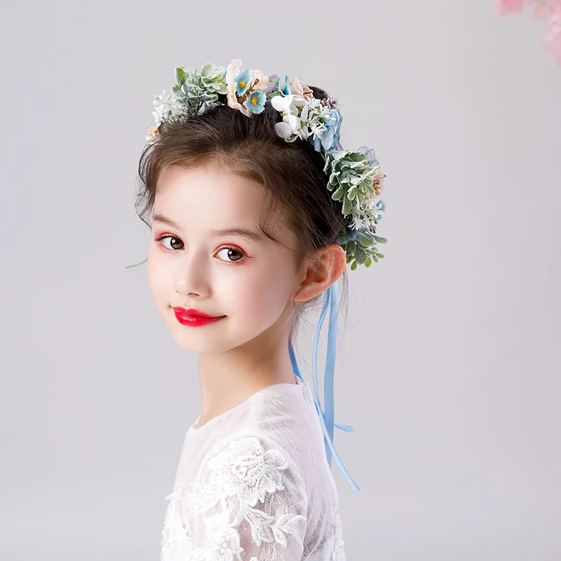 Girl Princess Fashion Show Headdress Flower Crown Sky Blue Wreath Children  Photography Props Hair Accessories|Girl's Hair Accessories| - AliExpress