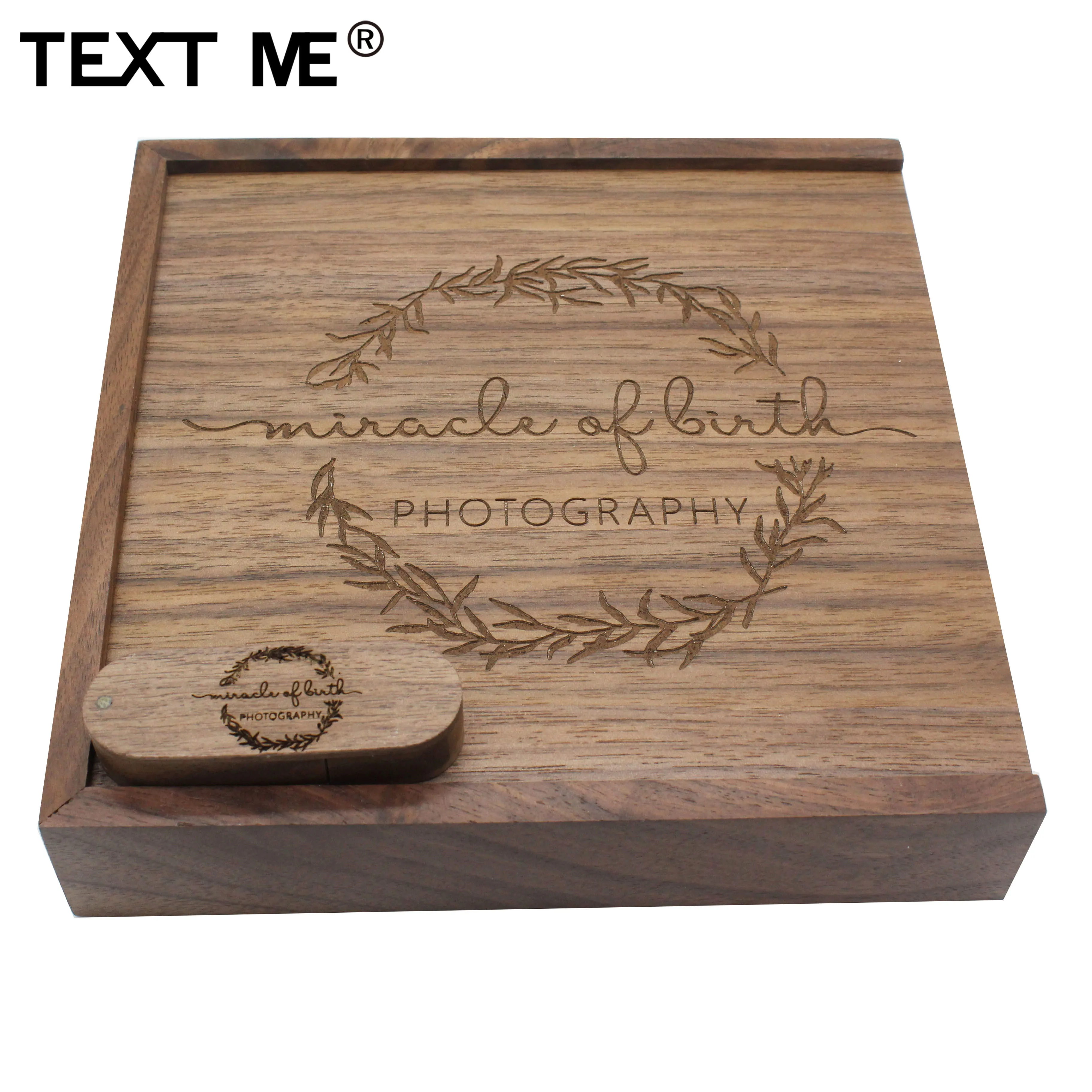 TEXT ME логотип Орех Деревянный+ коробка usb флэш-накопитель 4 ГБ 8 ГБ 16 ГБ 32 ГБ 64 ГБ usb2.0 на заказ лучший подарок флешка