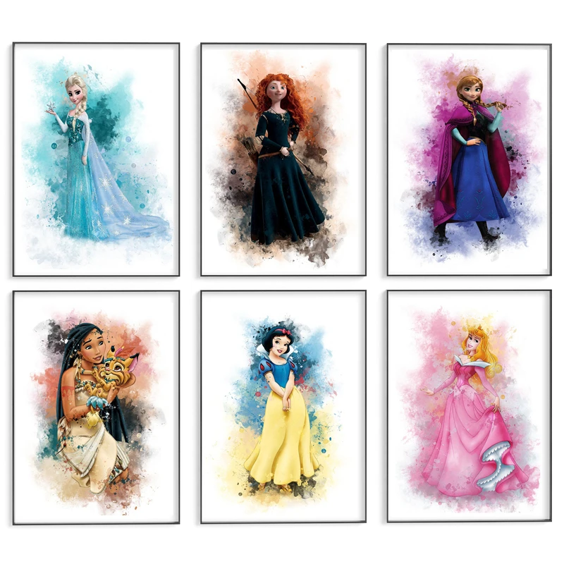 

Disney Princess Watercolor Wall Art Canvas Painting Nordic Posters And Prints Wall Pictures For Living Room Decoration