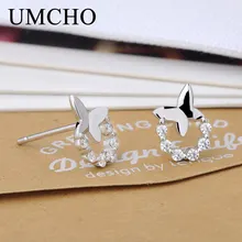 UMCHO бабочка Твердые Настоящее 925 пробы серебряные ювелирные изделия CZ серьги-гвоздики для женщин девочек Подарки на день рождения женские ювелирные изделия
