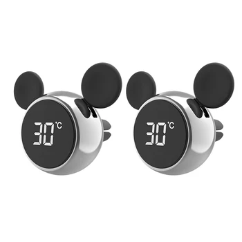 

Portable Car Digital LCD Clock/Temperature Display Electronic Clock Thermometer Aromatherapy Car Accessories Silver 2Pcs