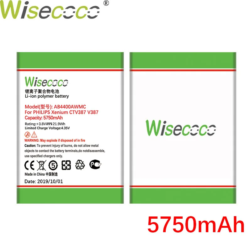 Wisecoco AB4400AWMC 5750 мАч мощный аккумулятор для PHILIPS Xenium V387 CTV387 Замена аккумулятора телефона+ номер отслеживания