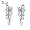 ZAKOL Marquise Cut Cluster Flower Zirconia Crystal Long Dangle Drop Earrings Shiny Leaf Bridal Wedding Jewelry for Women FSEP167 ► Photo 1/6