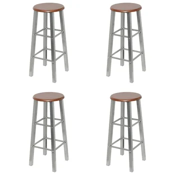 

vidaXL Bar Stools 4 pcs Silver and Brown MDF