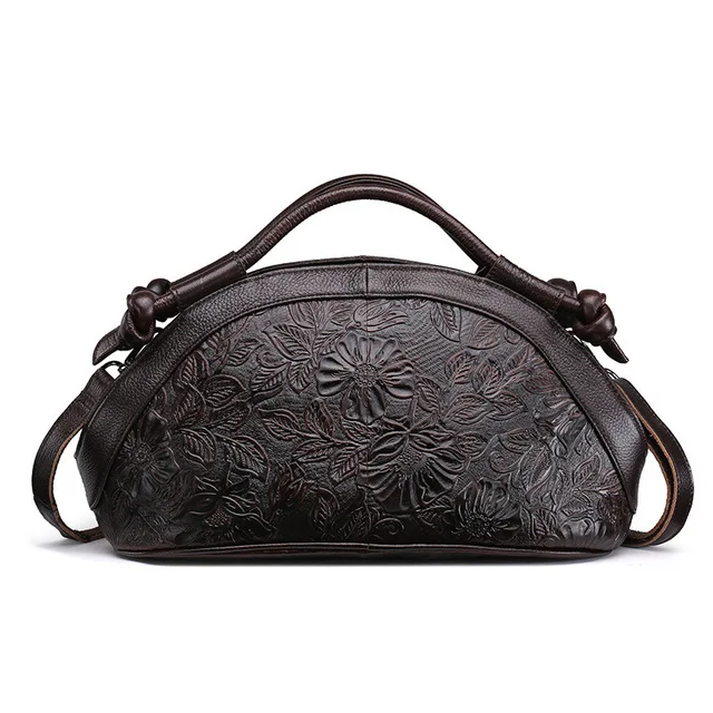 Deep Coffee B Norbinus Luxury Brand Genuine Leather Handbag Cowhide Rose Pattern Tote Embossed Bag Women Shoulder Crossbody Messenger Bags - Цвет: Deep Coffee B