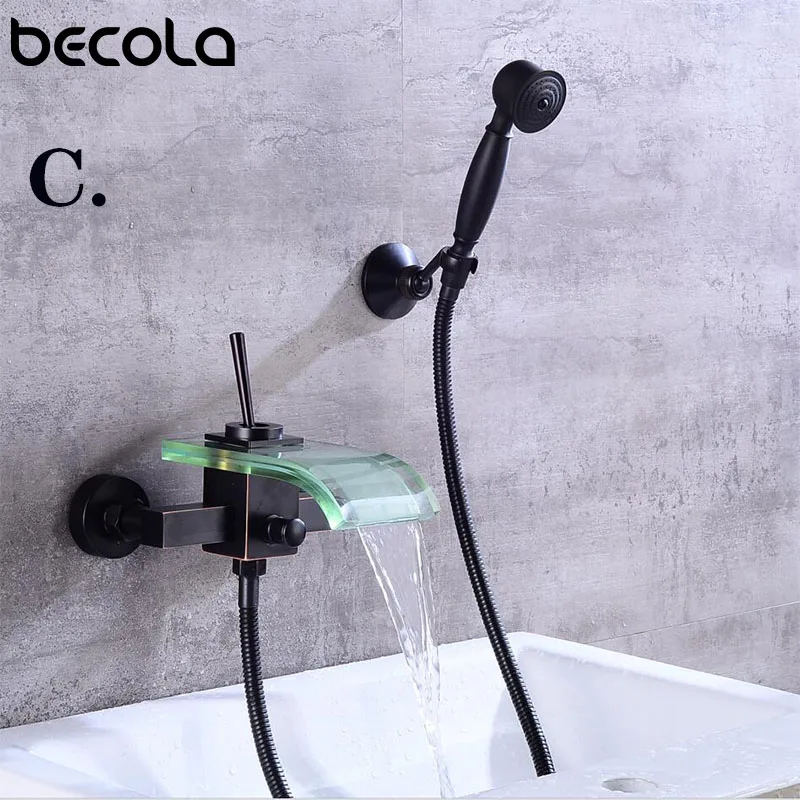 C BECOLA Смесители для ванной черный набор для душа для ванной стеклянный набор для душа смеситель для ванной кран Двойной Contral настенный для душа для ванной комнаты - Цвет: C