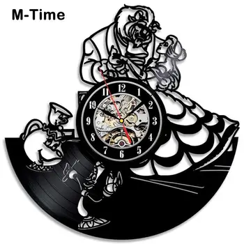 

Beauty and The Beast Vintage Vinyl Wall Clock Modern Design Cartoon 3D Stickers Hanging Clocks Wall Watch Silent Home Decor