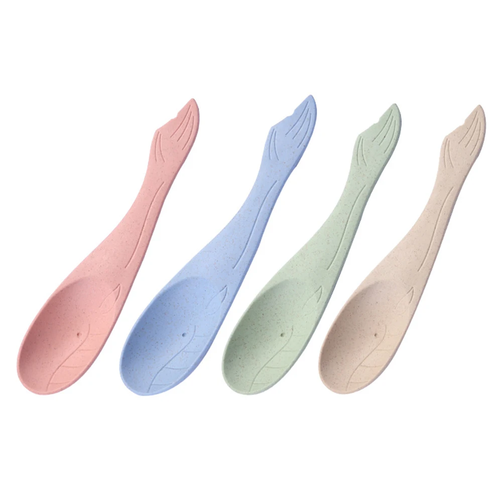 4Pcs/set Plastic Wheat Straw Kid Children Spoon Eating Soup Spoon Cartoon Fish Spoon Creative Tableware Food Feeding Spoon